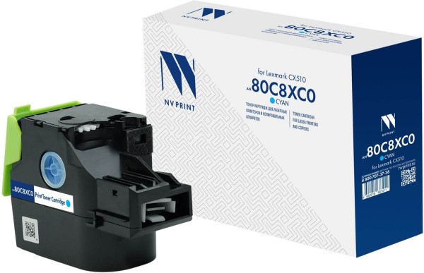 Картридж NV Print 80C8XC0 (NV-80C8XC0) Cyan для Lexmark CX510de/ CX510dhe/ CX510dthe, голубой, увеличенный, 4000 стр.