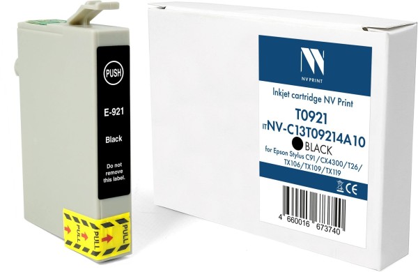 Картридж NV Print T0921 (NV-C13T09214A10) Black для Epson Stylus C91/ CX4300/ T26/ TX106/ TX109/ TX119, чёрный, 15мл