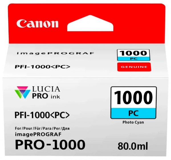 Картридж оригинальный Canon PFI-1000 PC 0550C001 для принтера Canon Pixma MG5740/ MG6840/ MG7740, Photo Cyan, 80 мл