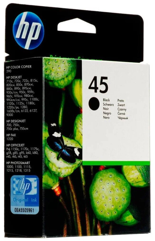 Картридж HP №45 (51645AE) Black оригинальный для HP DJ 8xxc/1600, чёрный, 42ml