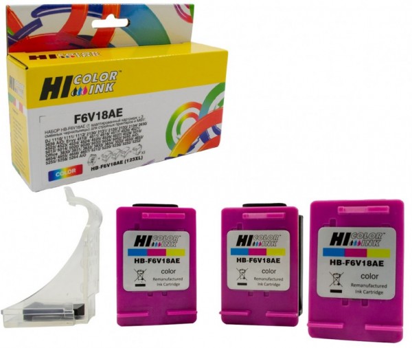 Набор Hi-Black (F6V18AE) №123 (1 адапт. картридж+ 3 сменных чернильницы) для HP DJ2130, Color