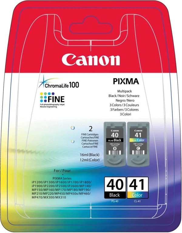 Набор картриджей Canon 0615B043 (PG-40/ CL-41) оригинальный для Canon Pixma IP1200/ 1600/ 2200/ 6210D/ 6220D, MP150/ 170/ 450, чёрный + цветной