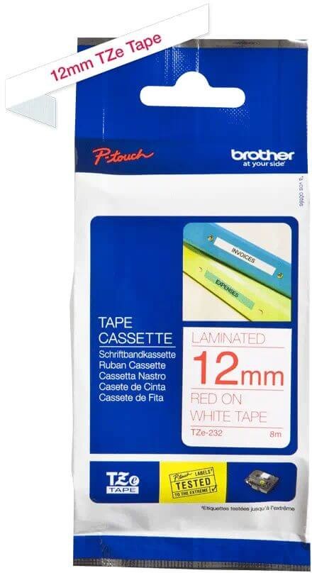 Картридж Brother TZE-232 (TZe232) оригинальный для Brother P-Touch, лента 12мм*8, красный на белом