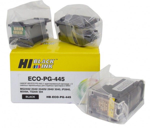 Набор Hi-Black PG-445 (1 адапт. картридж+ 3 сменных чернильницы) для Canon PIXMA MG2440/ 2540, Black
