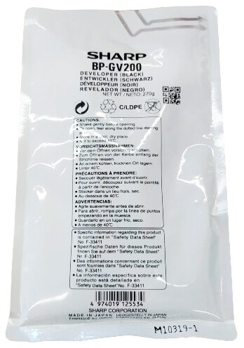Девелопер Sharp BPGV200/ BP-GV200 оригинальный для принтеров Sharp BP-20M22/ BP-20M24/ BP-20M31/ BP-30M28/ BP-30M31/ BP-30M35, чёрный, 75000/ 100000 стр.