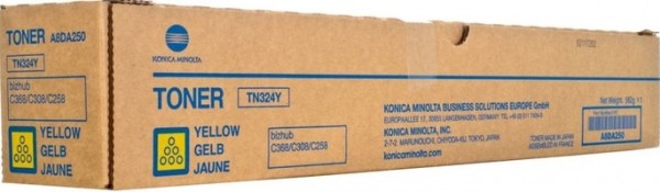 Картридж Konica-Minolta TN-324Y (A8DA250) оригинальный для принтера Konica-Minolta bizhub C258/ C308/ C368, жёлтый, 26000 стр.