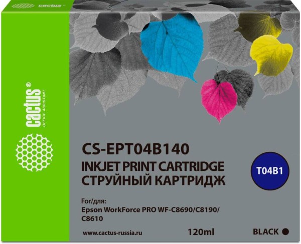 Картридж Cactus T04B1 (CS-EPT04B140) для Epson WorkForce Pro WF-C8190/ WF-C8690, чёрный, 120мл.