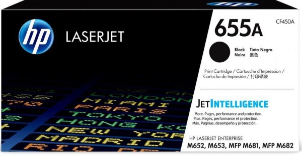 Картридж HP CF450A (655A) оригинальный для принтера HP Color LaserJet Enterprise M653/ M652/ M681/ M682 чёрный, 12500 страниц