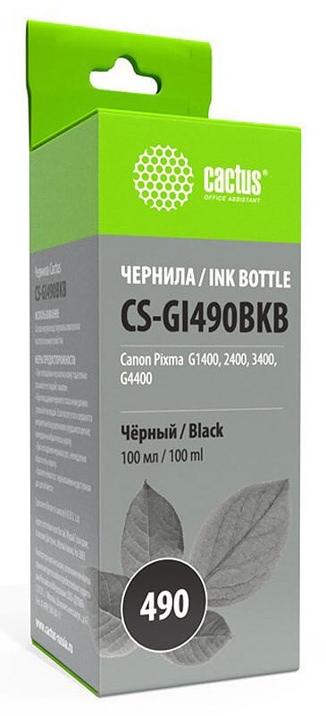 Чернила Cactus CS-GI490BKB для принтеров Canon Pixma G1400/ G2400/ G3400, черный 100мл