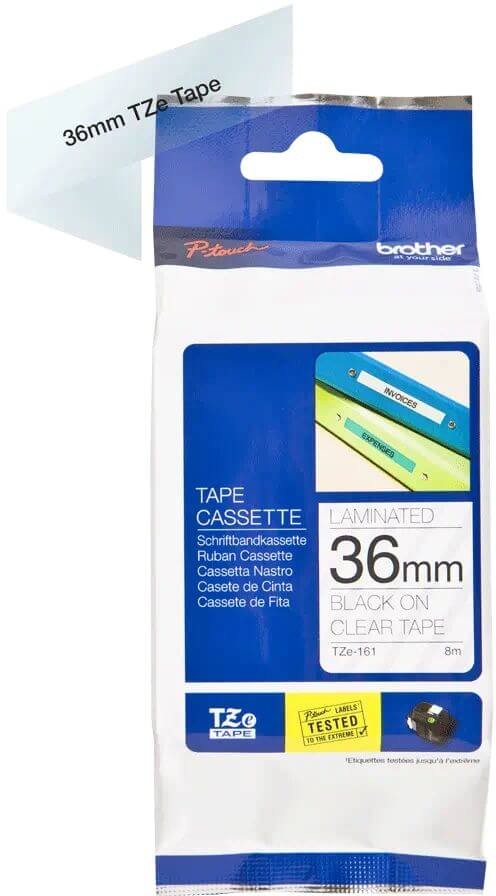 Картридж Brother TZE-161 (TZe161) оригинальный для Brother P-Touch, лента 36мм*8м, чёрный на прозрачном