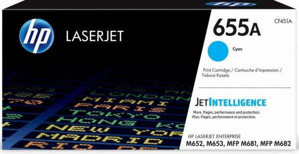 Картридж HP CF451A (655A) оригинальный для принтера HP Color LaserJet Enterprise M653/ M652/ M681/ M682 голубой, 10500 страниц