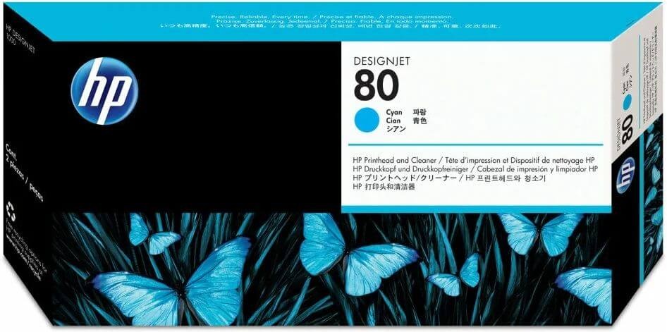 HP №80 (C4821A) печатающая головка и очиститель Printhead/Cleaner оригинальный для HP Designjet 1050 / 1050C / 1055 / 1055CM, голубой