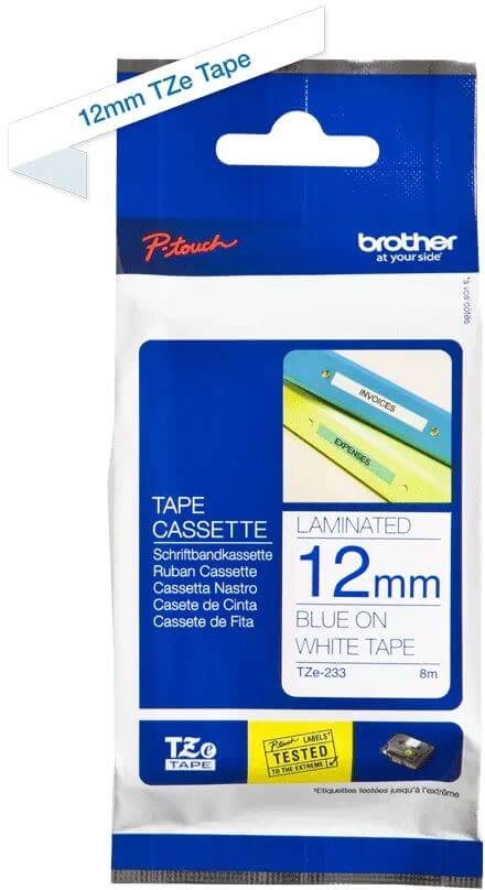Картридж Brother TZE-233 (TZe233) оригинальный для Brother P-Touch, лента 12мм*8м, синий на белом