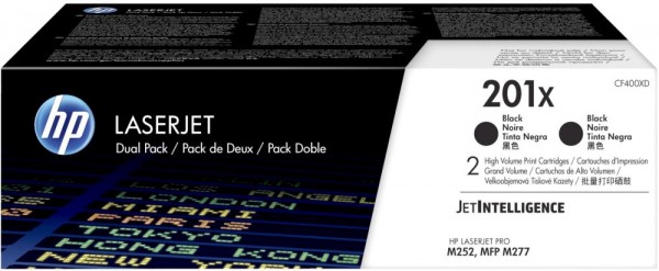 Картридж HP CF400XD (201X) оригинальный для принтера HP Color LaserJet Pro M252/ M252dw/ M252n/ M274/ M274n/ M277/ M277dw/ M277n, чёрный, двойная упаковка 2*2800 страниц