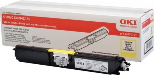 Картридж OKI (44250729/44250721) оригинальный для принтера OKI C110/ C130/ MC160, желтый, 2500 стр.