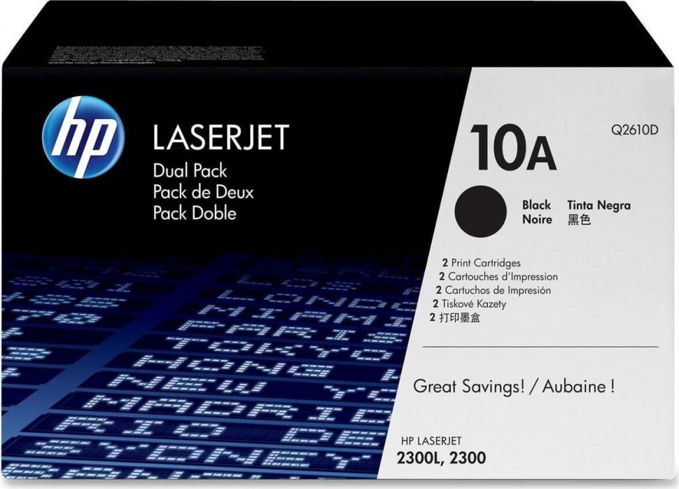 Картридж HP Q2610D (10A) оригинальный для принтера HP LaserJet 2300/ 2300n/ 2300d/ 2300dn/ 2300dtn/ 2300l/ 2300ln black, двойная упаковка 2*6000 страниц