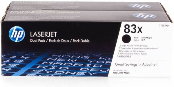 Картридж HP ​CF283XF / CF283XD (83X) оригинальный для принтера HP LaserJet Pro M201/ MFP M225/ MFP M125/ MFP M127, чёрный, двойная упаковка 2*2200 страниц