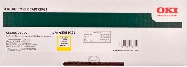 Картридж OKI (43381921/43381905) оригинальный для принтера OKI C5600/ C5700, желтый, 2000 стр.