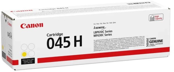 Картридж Canon 045HY (1243C002) Yellow оригинальный для Canon i-SENSYS LBP611Cn / LBP613Cdw, жёлтый, увеличенный, 2200 страниц