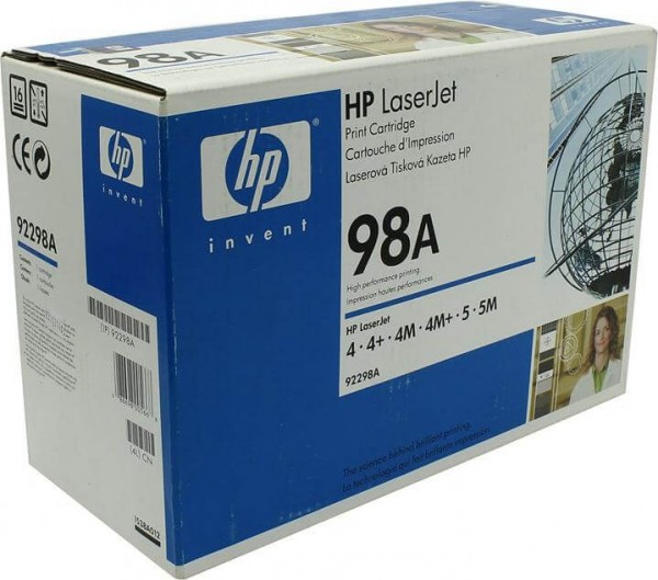 Картридж HP 92298A (98A) оригинальный для принтера HP LaserJet 4/ 4+/ 4m/ 4m+/ 5/ 5M/ 5N black, 6800 страниц