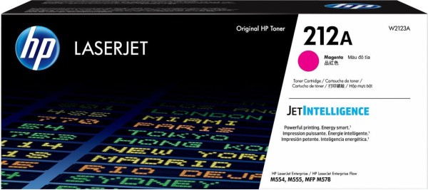 Картридж HP 212A (W2123A) оригинальный для принтера HP CLJ Enterprise M554/ M555/ M578, пурпурный, 4500 страниц