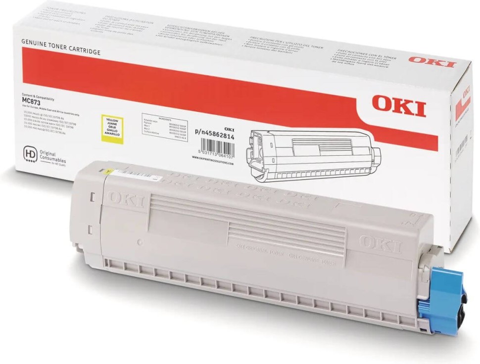 Картридж OKI (45862845/45862814) оригинальный для принтера OKI MC873/ MC883, желтый, 10000 стр.