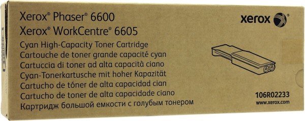 Картридж Xerox 106R02233 Cyan оригинальный для Xerox Phaser 6600, WorkCentre 6605, голубой, увеличенный, 6000 страниц