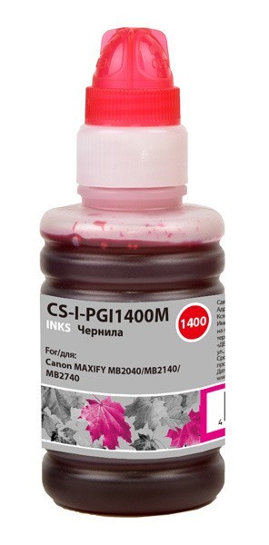 Чернила Cactus CS-I-PGI1400M для принтеров Canon MAXIFY MB2040/ MB2140/ MB2740, пурпурный 100мл