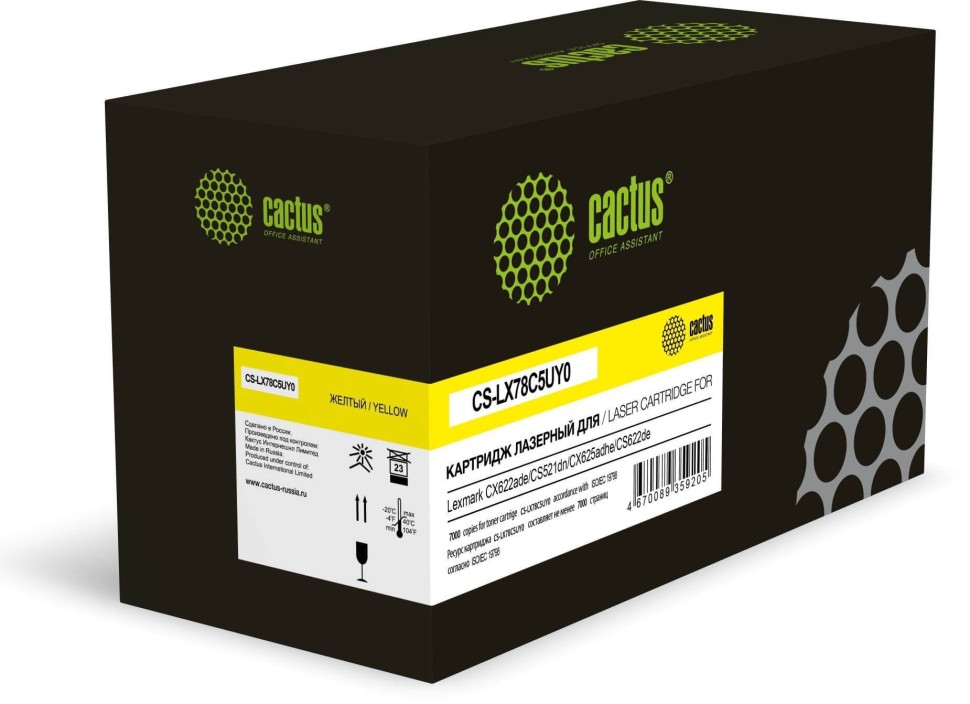Картридж Cactus 78C5UY0/78C5UYE (CS-LX78C5UY0) Yellow для Lexmark CX622ade/ CS521dn/ CX625adhe/ CS622de, жёлтый, увеличенный, 7000 стр.