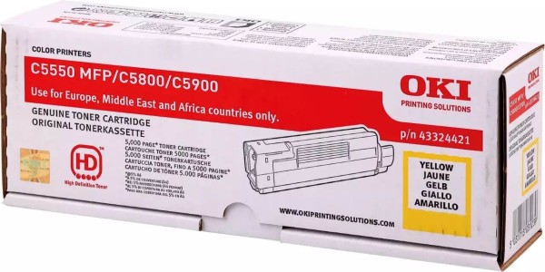 Картридж OKI (43324421/ 43324441) оригинальный для принтера OKI C5550/ С5800/ C5900, желтый, 5000 страниц