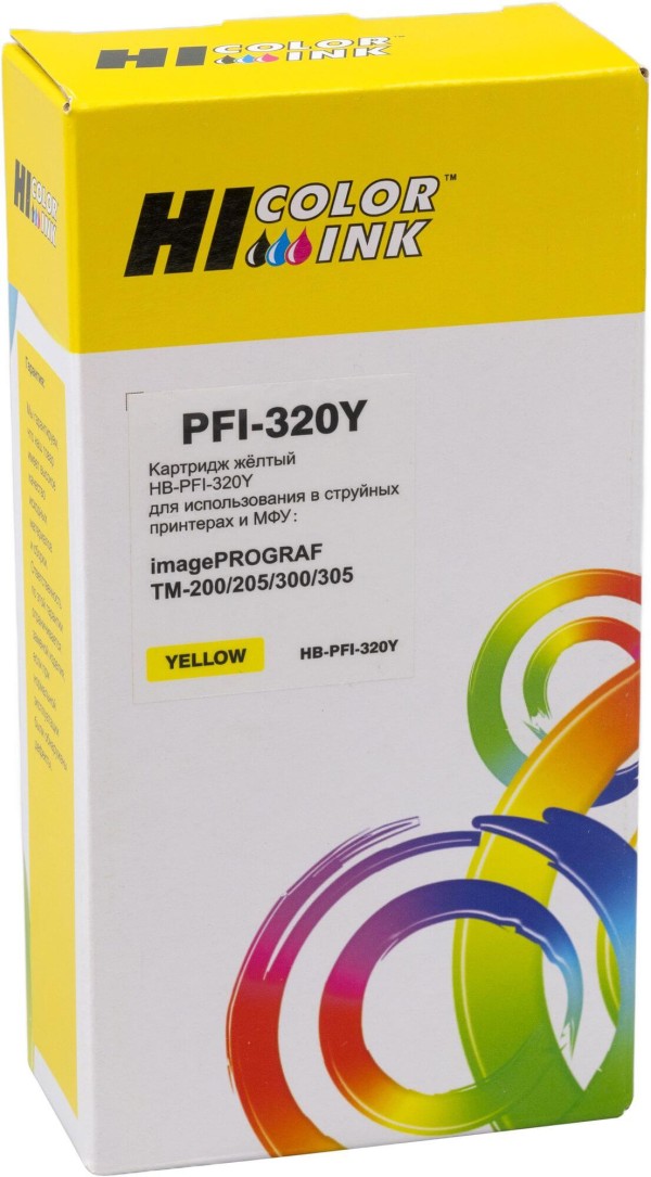 Картридж Hi-Black PFI-320Y (HB-CAN-PFI-320-Y) Yellow для Canon imagePROGRAF TM-200/ TM-205/ TM-300/ TM-305, жёлтый, 300мл