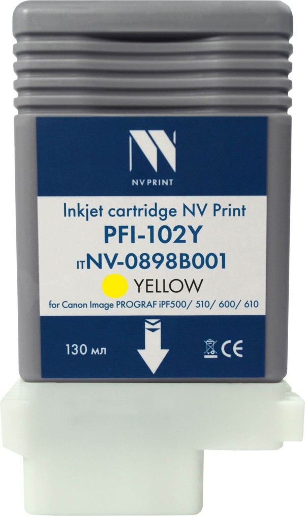 Картридж NV Print PFI-102Y (NV-0898B001) Yellow для Canon ImagePROGRAF iPF500/ iPF510/ iPF600/ iPF610, жёлтый, 130 мл
