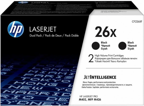 Картридж HP CF226XF / CF226XD (26X) оригинальный для принтера HP LaserJet Pro M402dn/ M402n/ M426dw/ M426sdn/ M426fdw, чёрный, двойная упаковка 2*9000 страниц