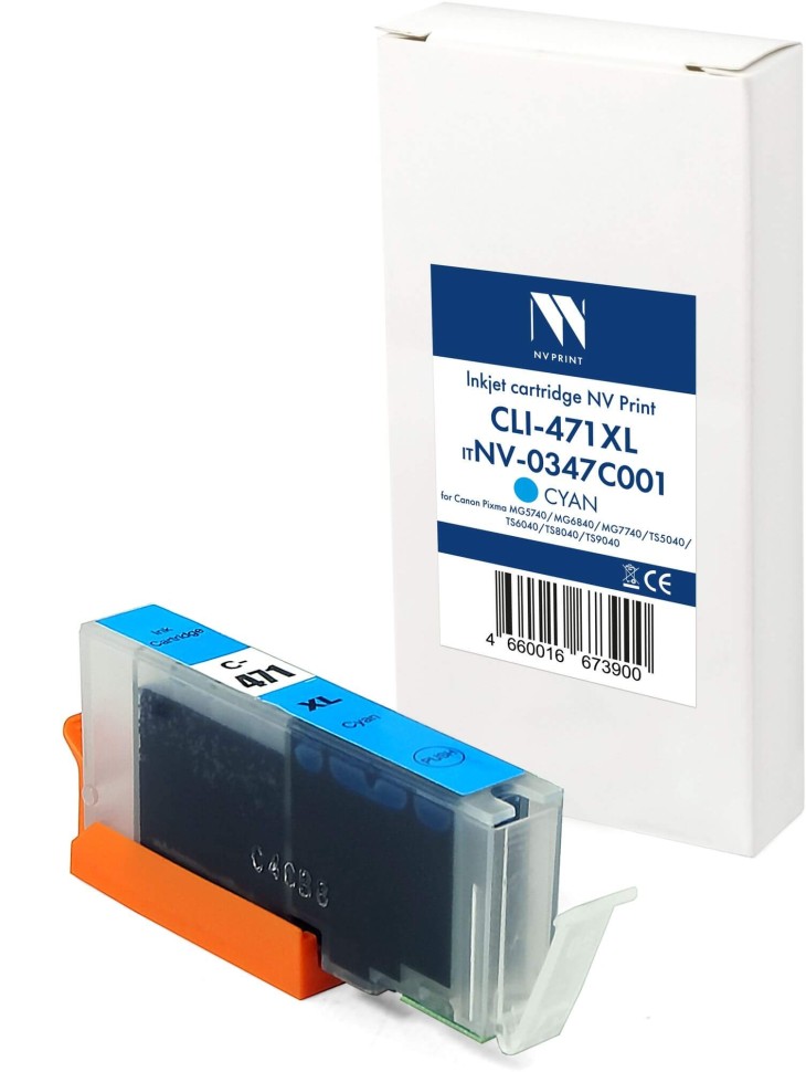 Картридж NV Print CLI-471XL (NV-0347C001) Cyan для Canon Pixma MG5740/ MG6840/ TS5040/ TS6040/ TS8040, голубой, 12мл