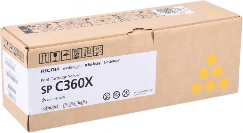 Картридж Ricoh SP C360X (408253) оригинальный для Ricoh SPC361SFNw, желтый, 9000 стр.