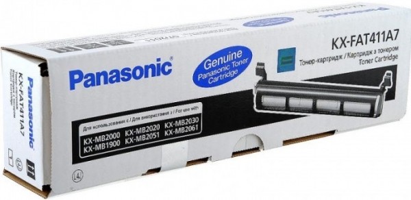 Картридж Panasonic KX-FAT411A/ KX-FAT411A7 оригинальный для Panasonic KX-MB2000/ MB2010/ MB2020/ MB2025/ MB2030/ MB1900/ MB2051/ MB2061, чёрный, 2000 стр.