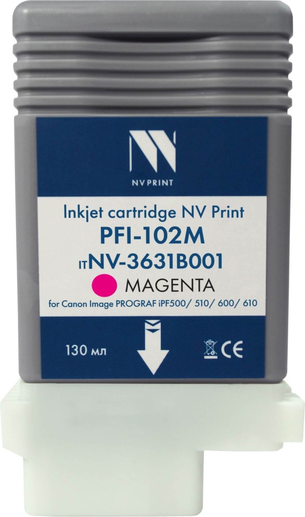 Картридж NV Print PFI-102M (NV-3631B001) Magenta для Canon ImagePROGRAF iPF500/ iPF510/ iPF600/ iPF610, пурпурный, 130 мл