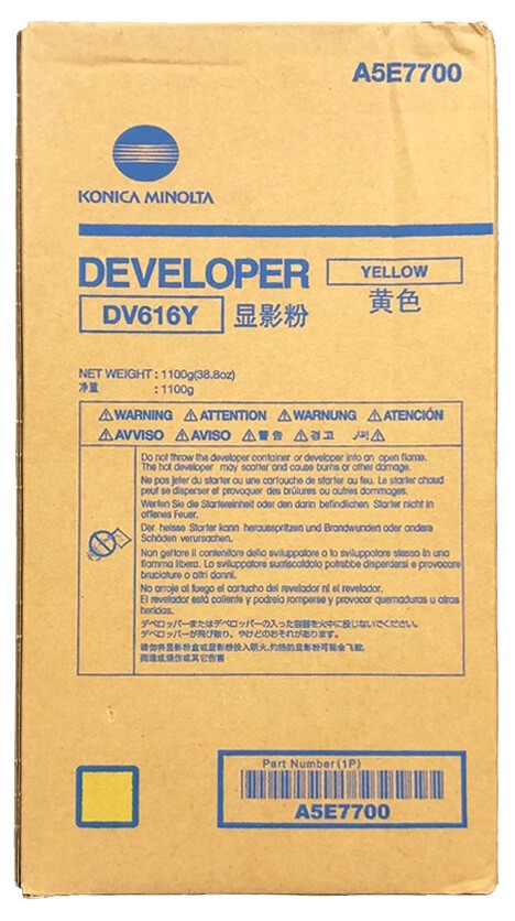 Девелопер Konica-Minolta DV616Y/ DV-616Y/ A5E7700 Yellow оригинальный для Konica-Minolta bizhub Press C1085/ C1100, AccurioPress C6085/ C6100, жёлтый, 850000 стр.