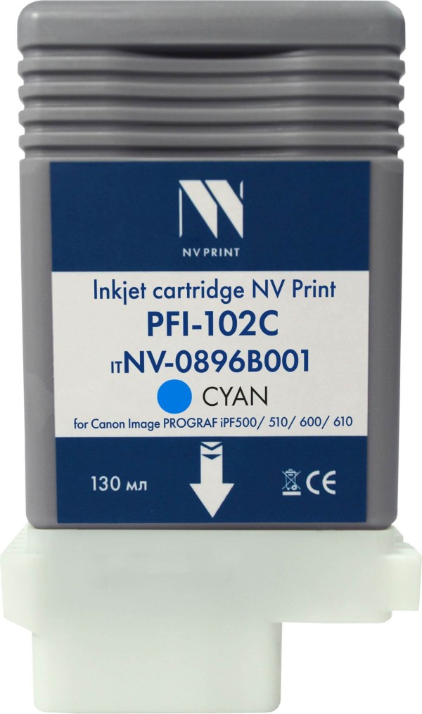 Картридж NV Print PFI-102С (NV-0896B001) Cyan для Canon ImagePROGRAF iPF500/ iPF510/ iPF600/ iPF610, голубой, 130 мл