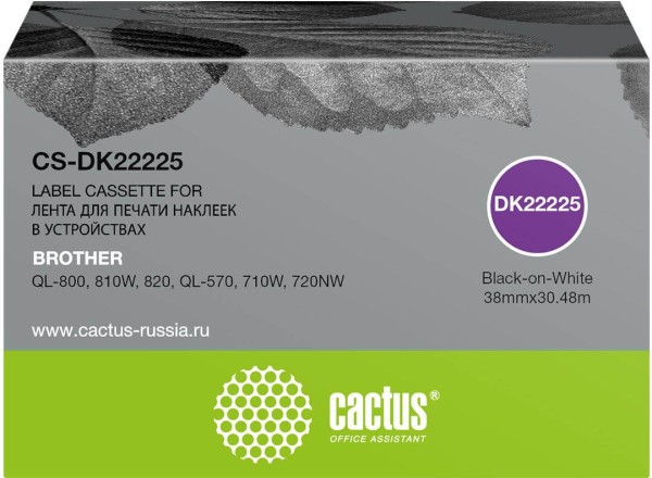 Картридж Cactus DK-22225 (CS-DK22225) для Brother QL-800/ QL-820/ QL-570/ QL-710W, чёрный на белом, 38мм х 30,48м