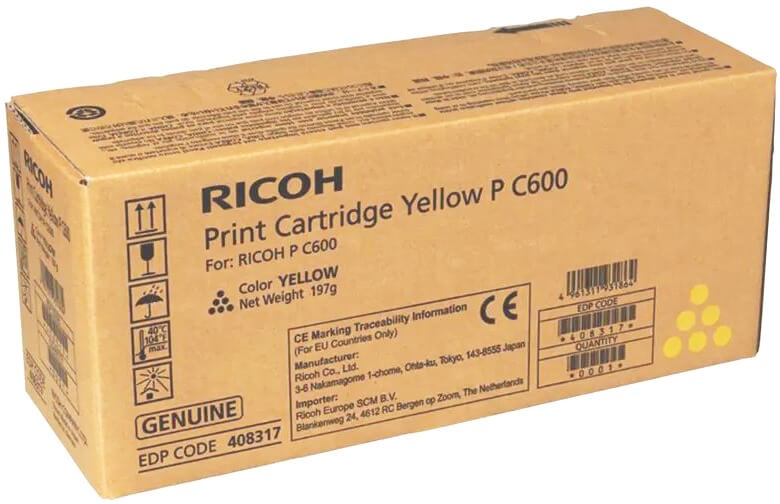 Картридж Ricoh P C600 (408317) Yellow оригинальный для Ricoh P C600, жёлтый, 12000 страниц