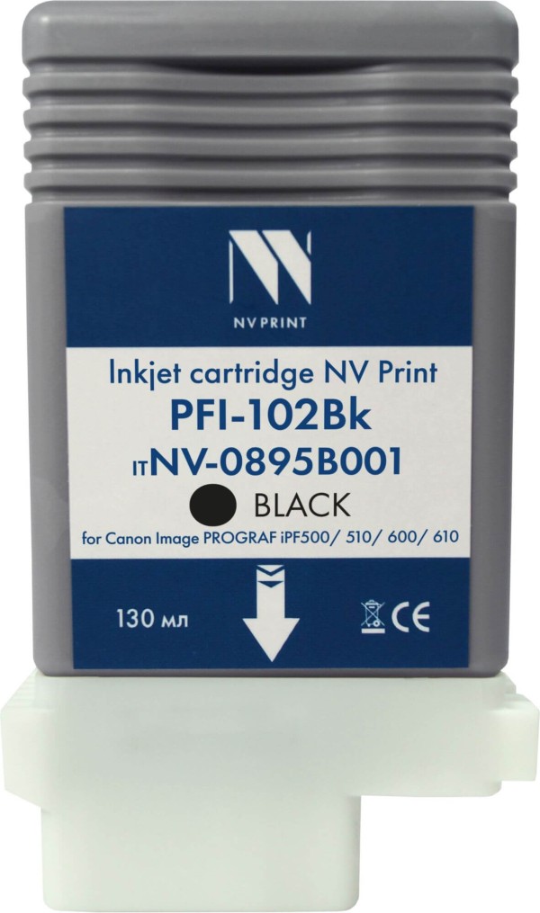 Картридж NV Print PFI-102Bk (NV-0895B001) Black для Canon ImagePROGRAF iPF500/ iPF510/ iPF600/ iPF610, чёрный, 130 мл