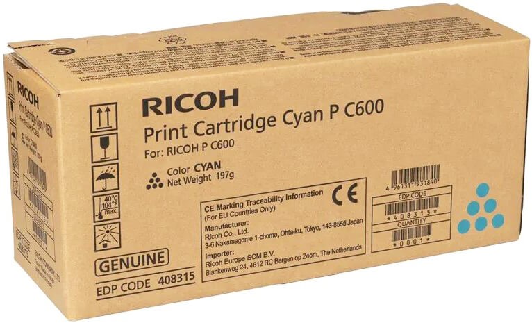 Картридж Ricoh P C600 (408315) Cyan оригинальный для Ricoh P C600, голубой, 12000 страниц