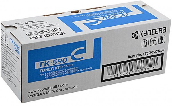 Картридж Kyocera TK-590C (1T02KVCNL0) оригинальный для принтера Kyocera FS-C2026MFP/ FS-C2126MFP/ FS-C2526MFP/ FS-C2626MFP/ FS-C5250DN/ Ecosys M6026/ P6026CDN/ P6526CDN cyan, 5000 страниц