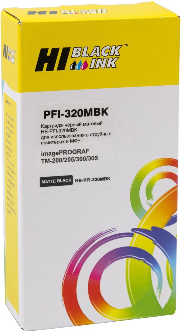 Картридж Hi-Black PFI-320MBK (HB-CAN-PFI-320-MBk) Matte Black для Canon imagePROGRAF TM-200/ TM-205/ TM-300/ TM-305, матовый чёрный, 300мл