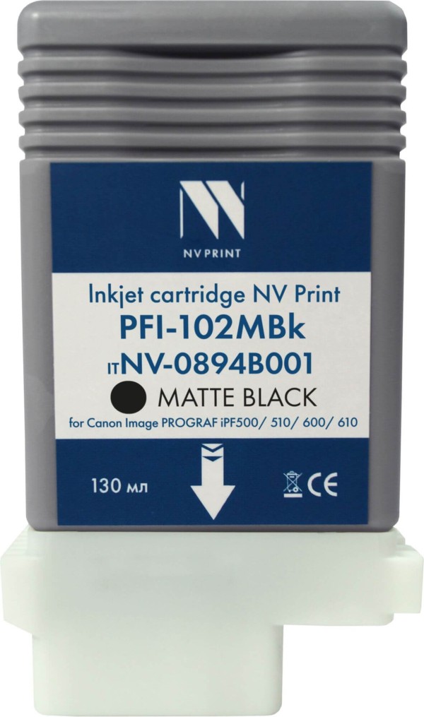 Картридж NV Print PFI-102MBk (NV-0894B001) Matte Black для Canon ImagePROGRAF iPF500/ iPF510/ iPF600/ iPF610, матовый чёрный, 130 мл