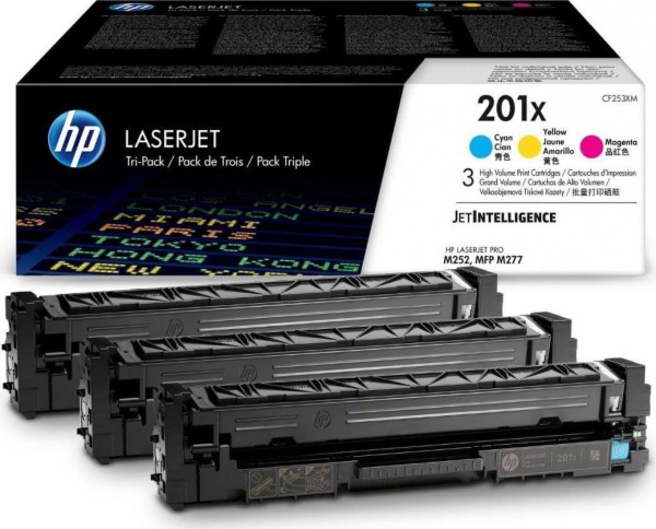 Набор картриджей HP CF253XM (CF401X+CF402X+CF403X) (201X) CMY оригинальный для HP Color LaserJet Pro M252/ M252dw/ M252n/ M274/ M274n/ M277/ M277dw/ M277n, 3*2300 страниц