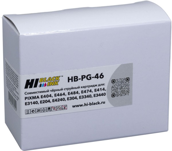 Картридж Hi-Black PG-46 (HB-PG46-BK) Black для Canon PIXMA E404/ E464/ E484/ E474/ E414/ E3140/ E304, чёрный