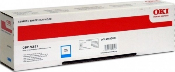 Картридж OKI (44643007/44643003) оригинальный для принтера OKI C801/ C821, голубой, 7300 стр.