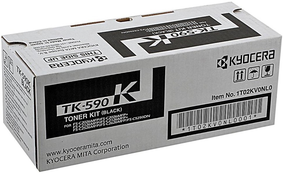 Картридж Kyocera TK-590K (1T02KV0NL0) оригинальный для принтера Kyocera FS-C2026MFP/ FS-C2126MFP/ FS-C2526MFP/ FS-C2626MFP/ FS-C5250DN/ Ecosys M6026/ P6026CDN/ P6526CDN black, 7000 страниц